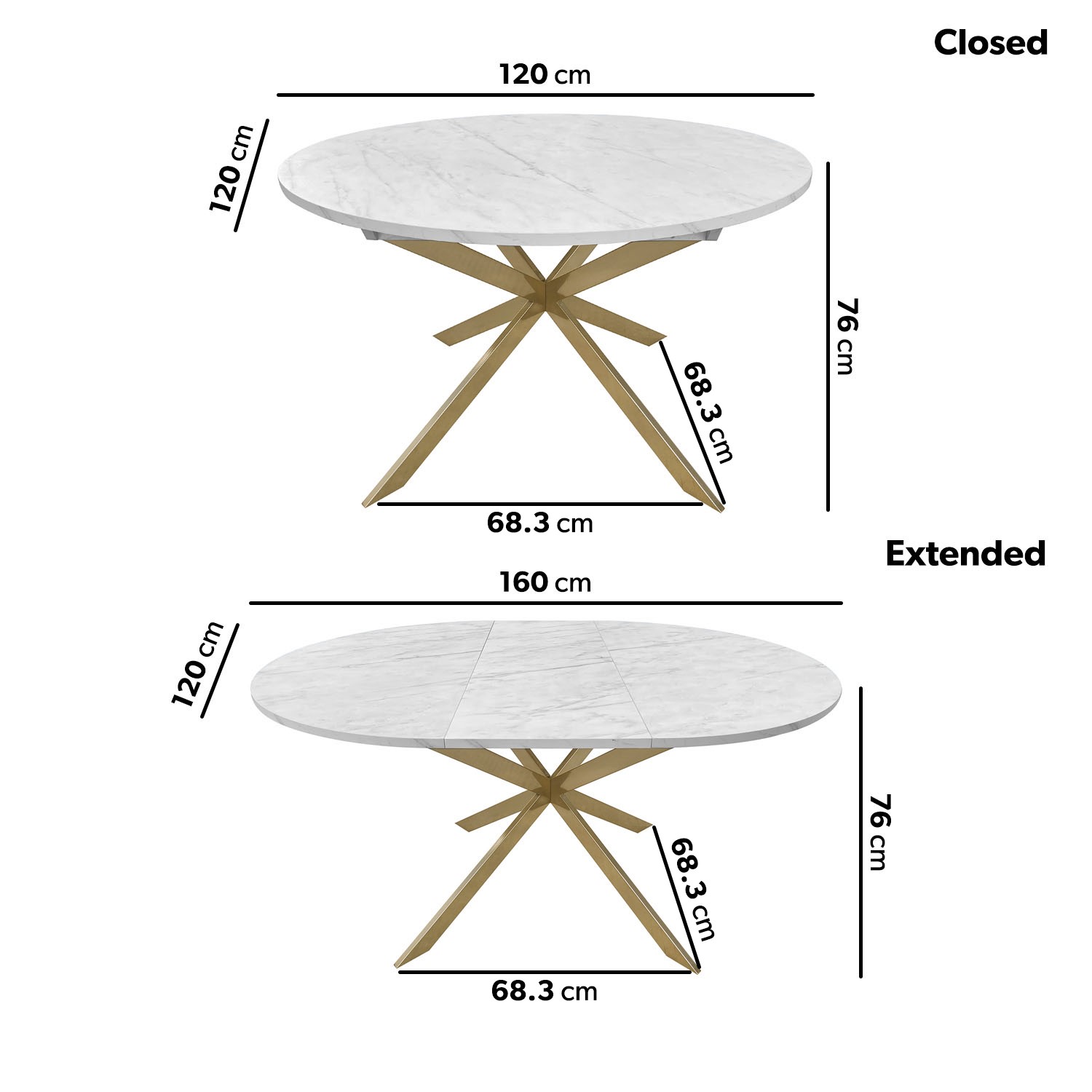 Read more about Round to oval marble effect extendable dining table in white seats 4-6 reine